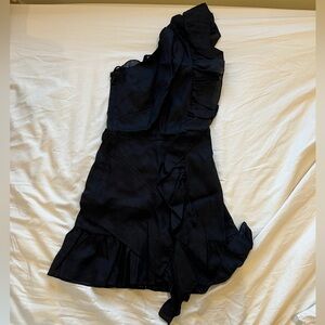 Étoile Isabel Marant Teller ruffled one shoulder black dress